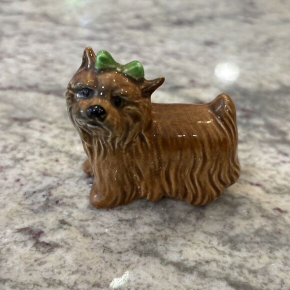 Goebel Terrier Dog Porcelain Figurine Green Bow Brown Fur Germany 2.25" - Picture 1 of 6